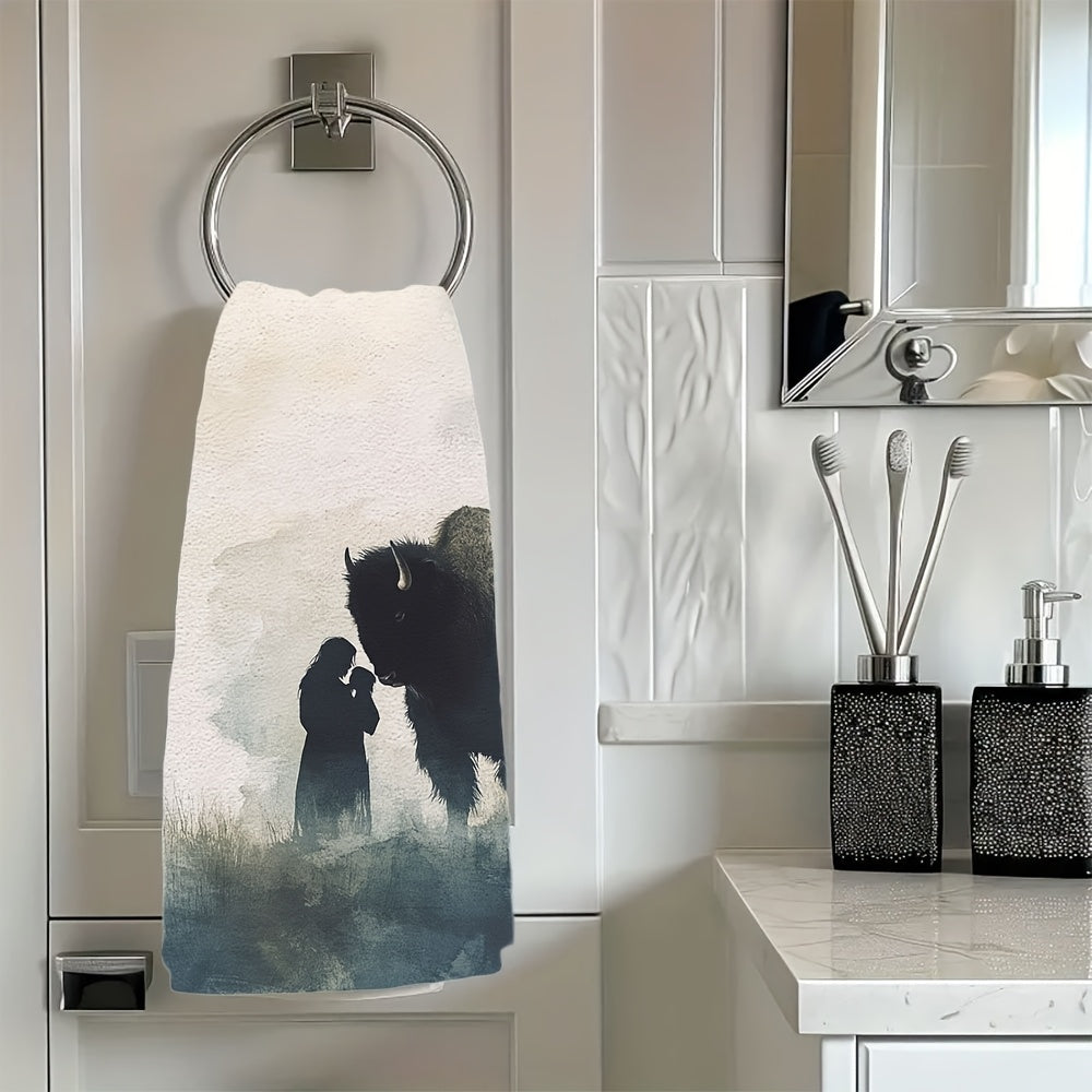 2 ta Ultra Soft oshxona sochiqlari to'plami, akvarel Bison inson silueti, 16x24 dyuym