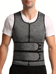 Men's Gray Neoprene Double Belt Shapewear Vest for Sweat and Body Shaping