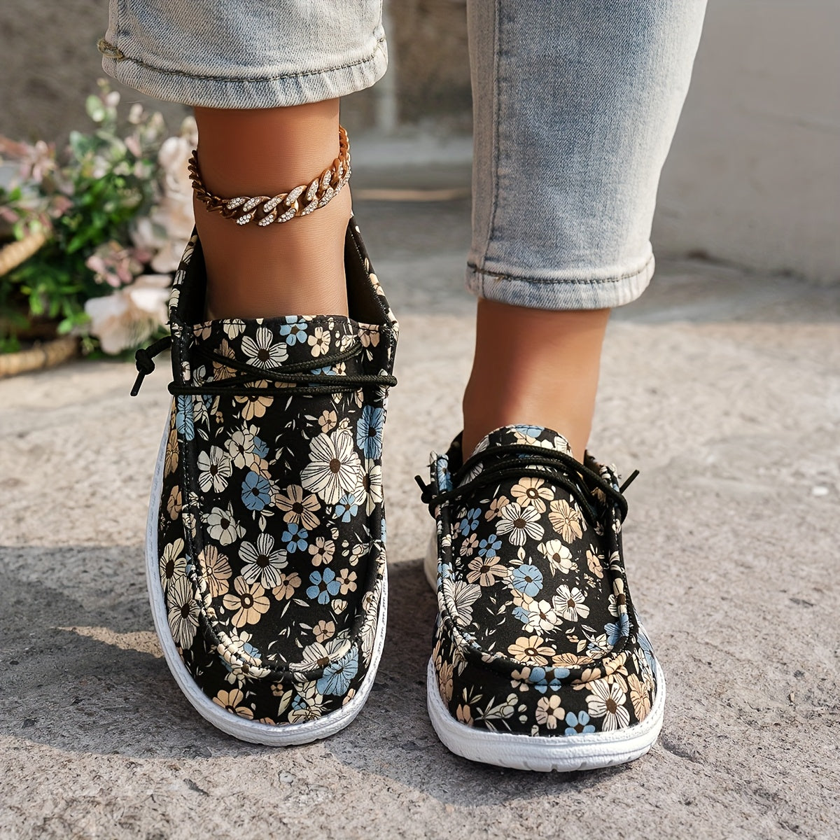 Women's Loafers Casual Flats All-Season Slip-On Comfortable White Blue Black Floral