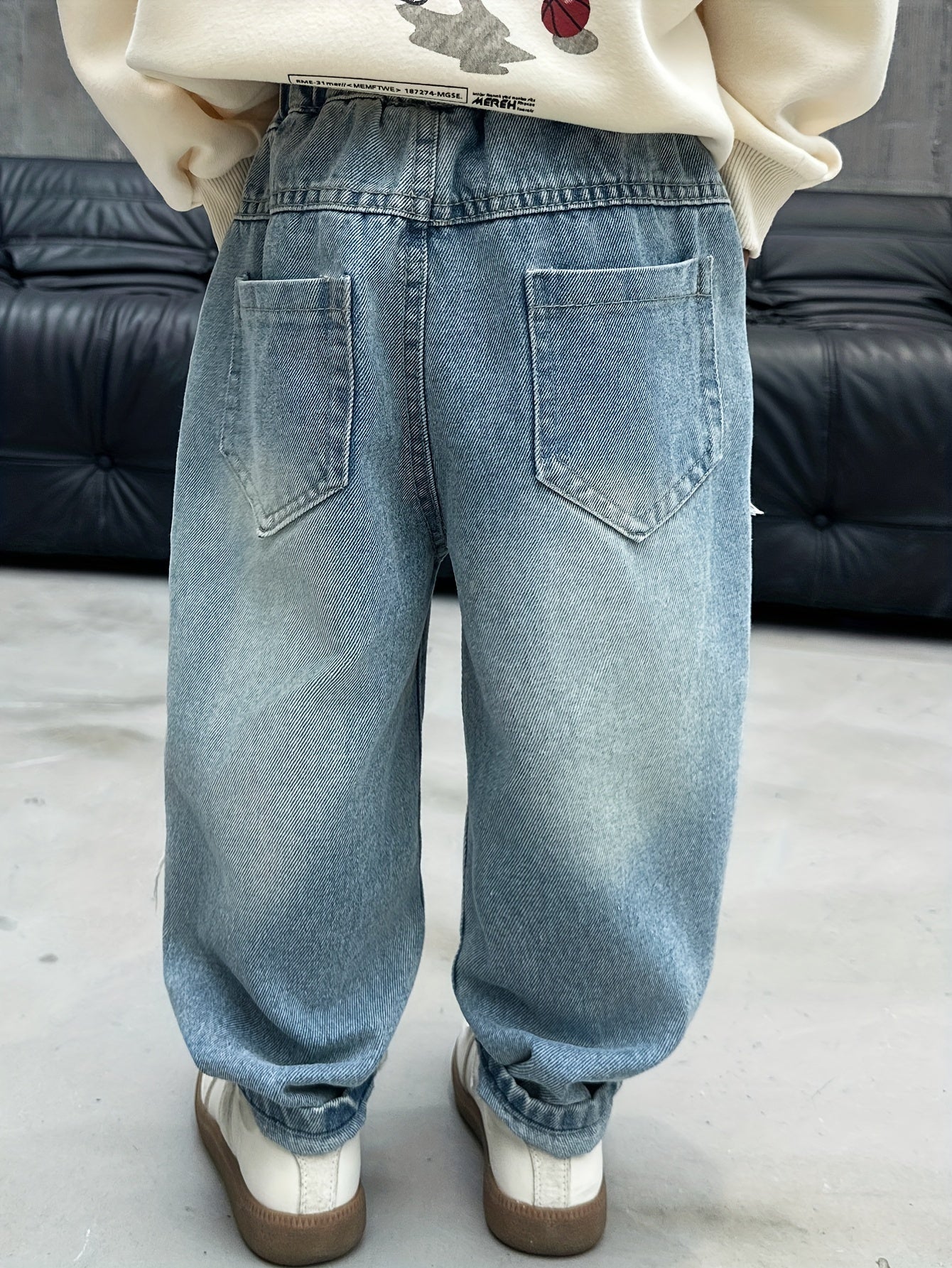 Boys Ripped Denim Jeans Loose Fit Cotton Blend Casual Wide Leg Spring Summer Fall