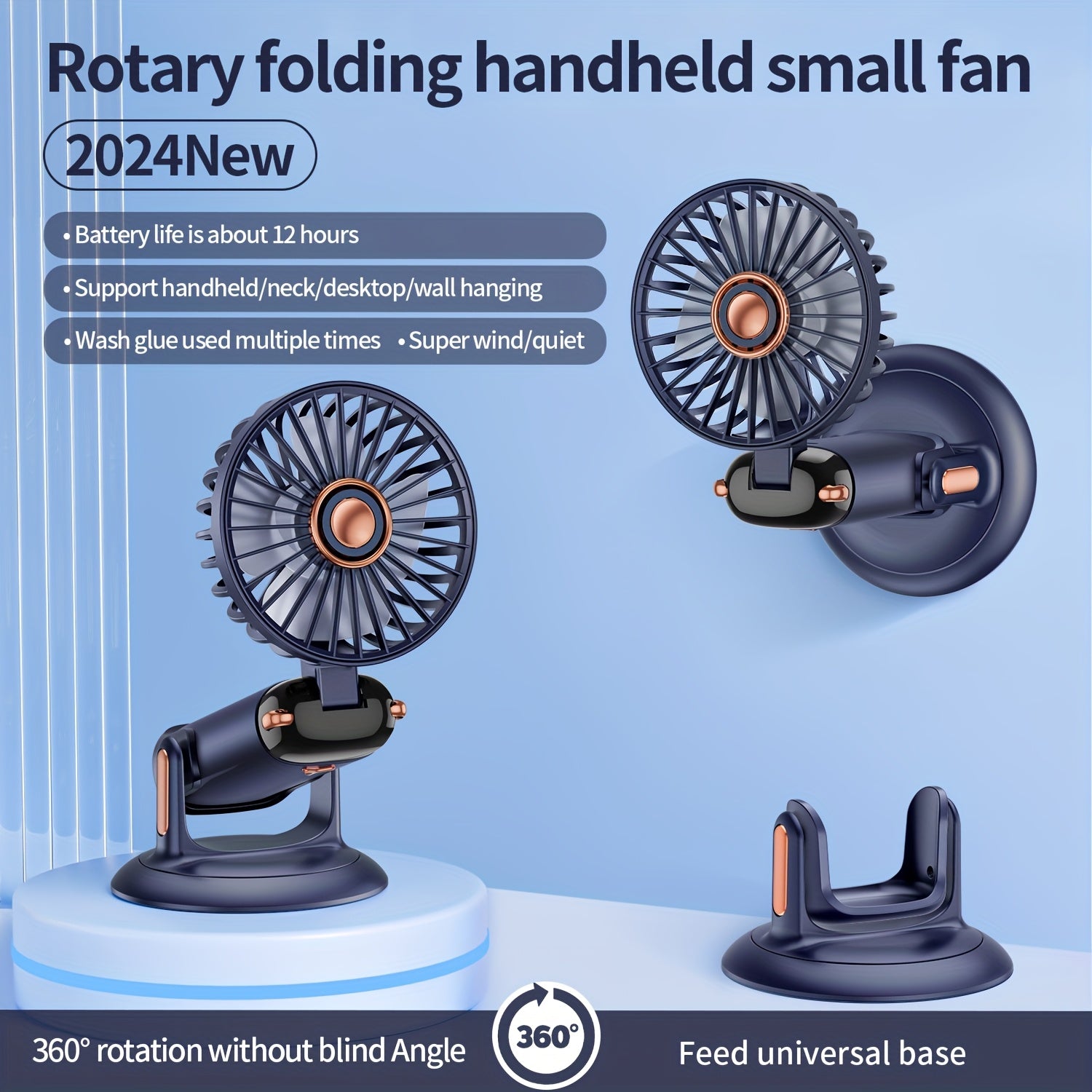 Portable Fan with LED Display 5 Speeds Foldable Dual USB Rechargeable Lithium Battery for Desk Office Bedroom Outdoor Travel Camping