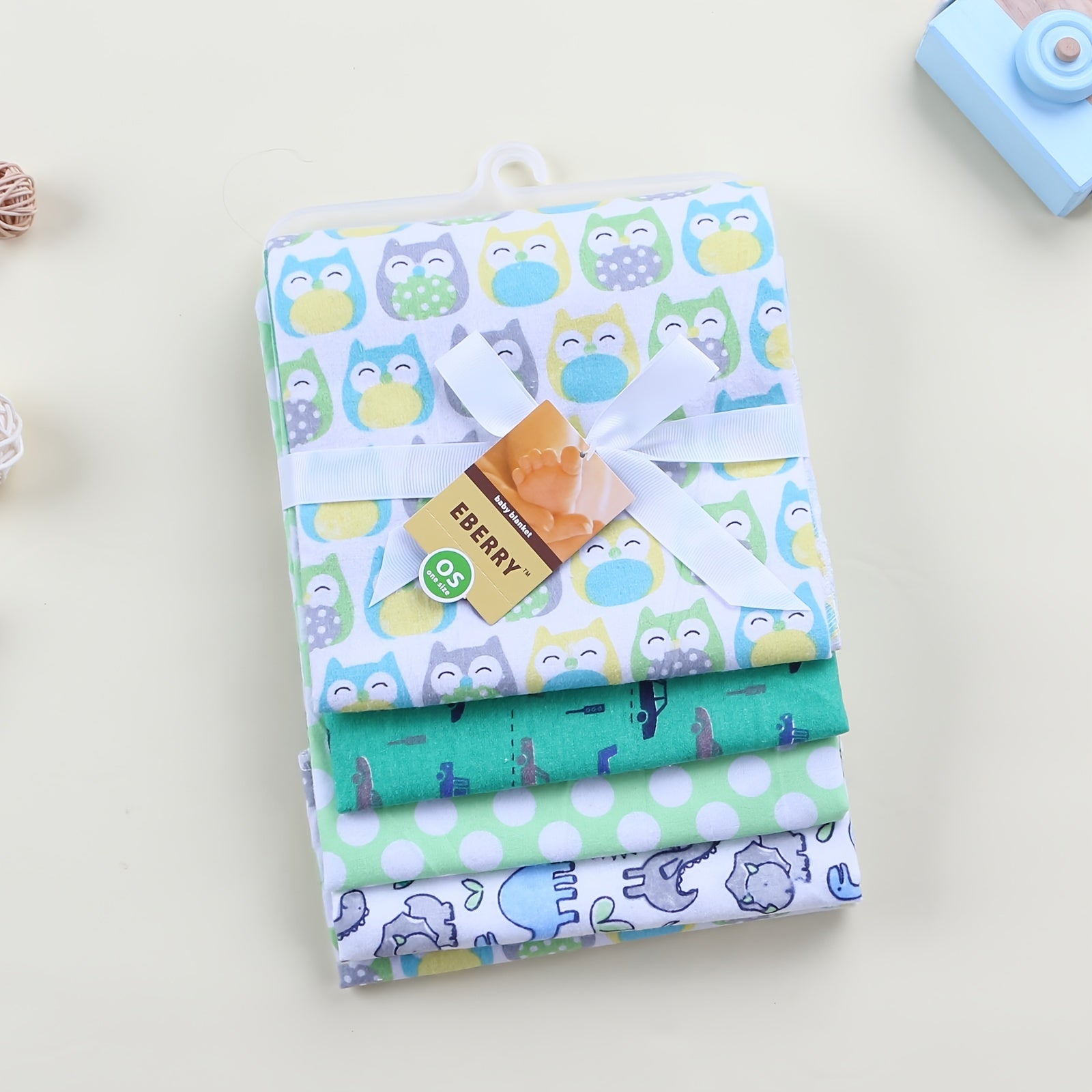 Set of 4 Soft Cotton Baby Blankets with Cartoon Prints for Newborns and Infants