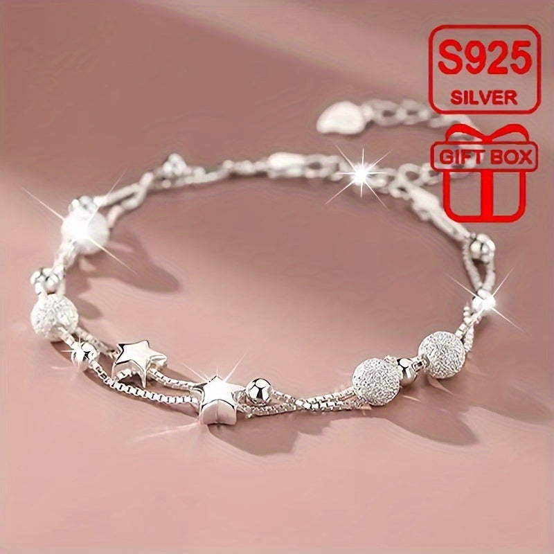 Zamonaviy va ko'p funksiyali ayollar uchun bangle - Double-layer Star Bracelet, yozgi plyaj uchun mukammal aksessuar. Gipoallergik S925 kumushdan tayyorlangan, bu 2.9g bo'lak sovg'a qilish, kundalik kiyish, to'y ziyofatlari, plyaj ta'tillari va