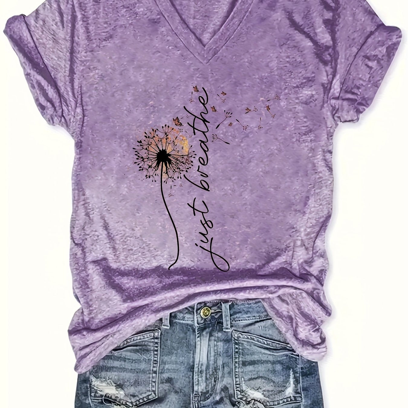 Women’s Short Sleeve V-Neck T-Shirt Soft Pink Geometric Print Casual Top