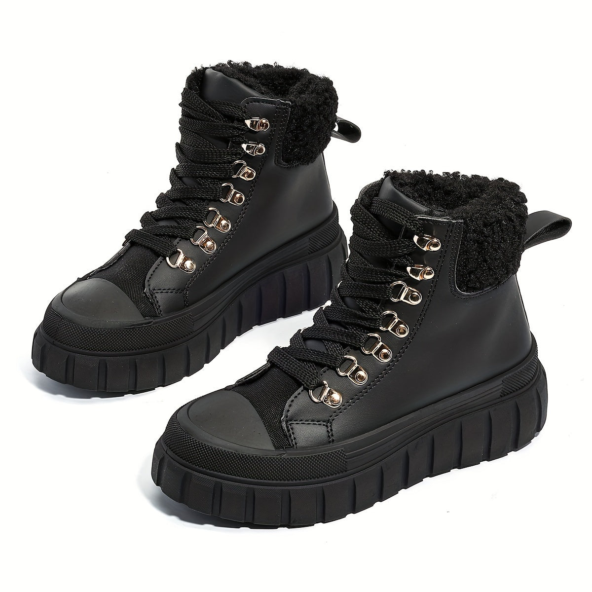 Women's Winter Black Short Boots Casual Warm Flat Shoes