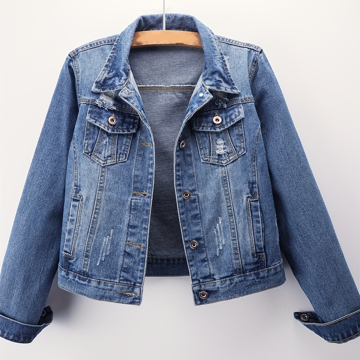 Ayollar uchun denim kurtka, uzun sleeve, erkin fit, vintage qisqa uslub, tashqi kiyim