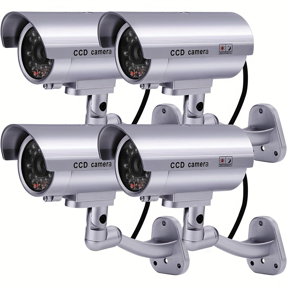 2-Pack Dummy Security Cameras Outdoor Indoor Fake CCTV with LED Lights and Warning Stickers