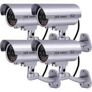 2-Pack Dummy Security Cameras Outdoor Indoor Fake CCTV with LED Lights and Warning Stickers