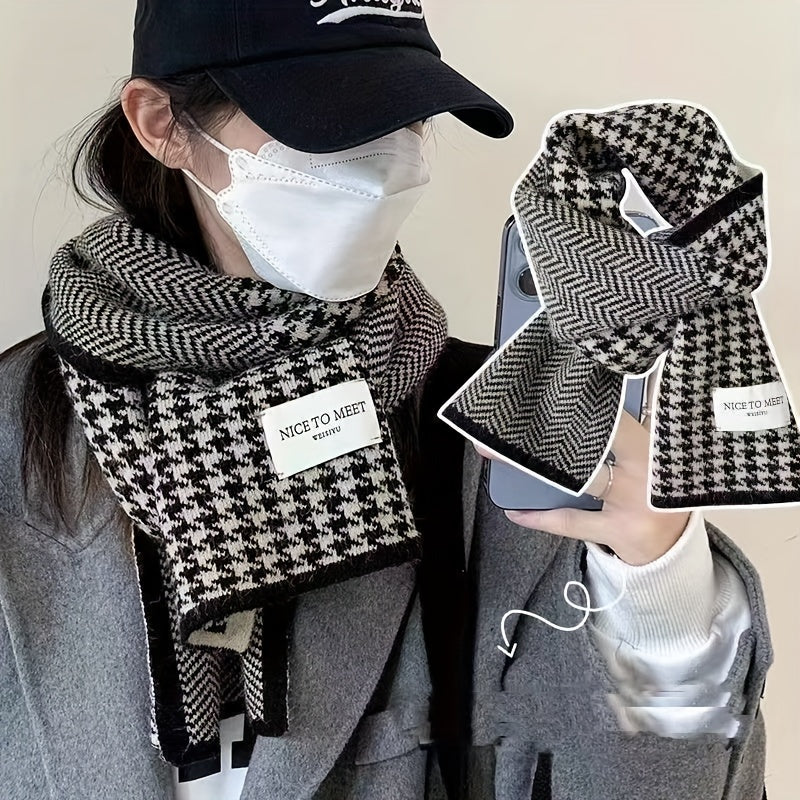 Houndstooth Scarf for Women Warm Shawl Winter Accessory Gift