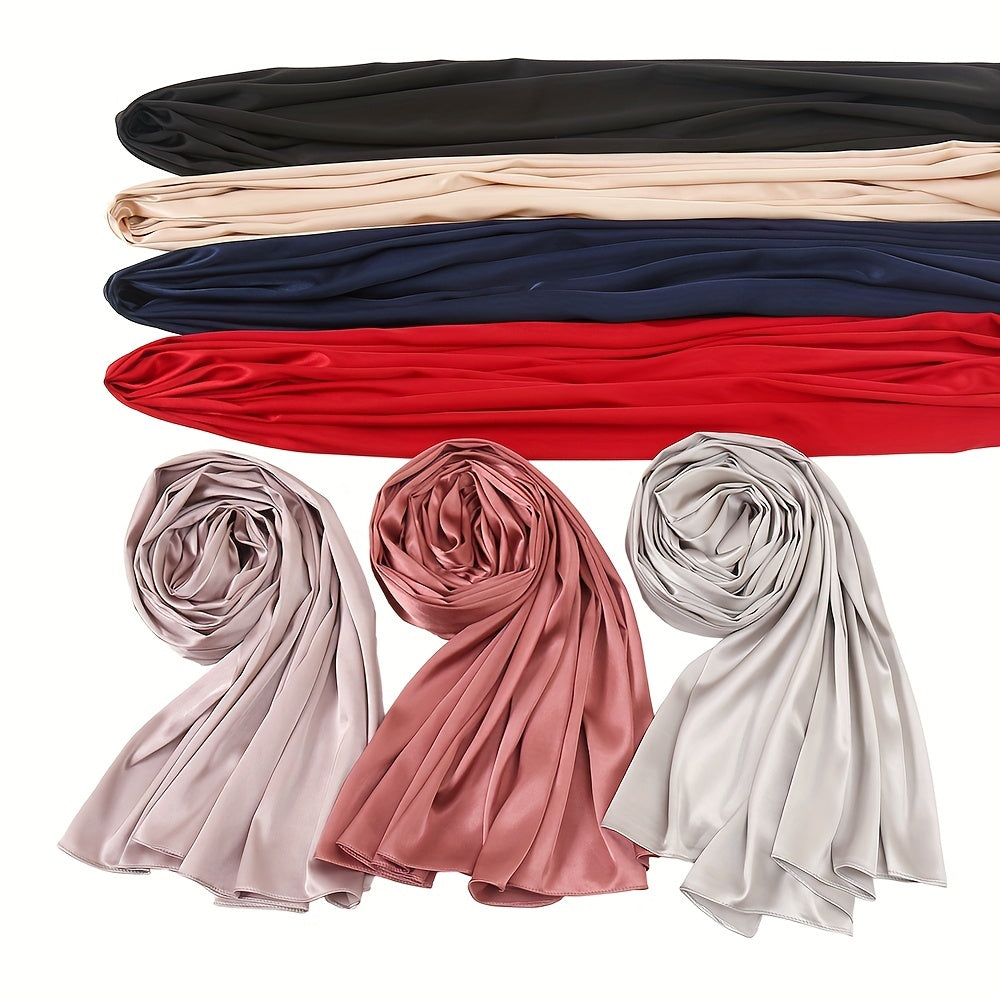 Solid Color Chiffon Shawl and Satin Hijab for Casual Outdoor Sun Protection