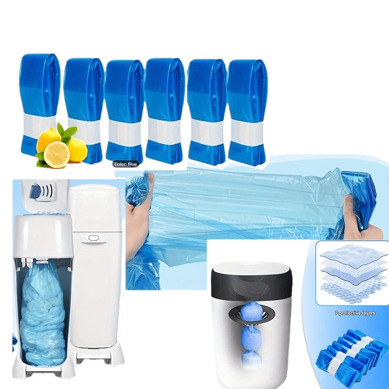 Leak-Proof Odor Control Diaper Pail Refills Blue White Striped Bags