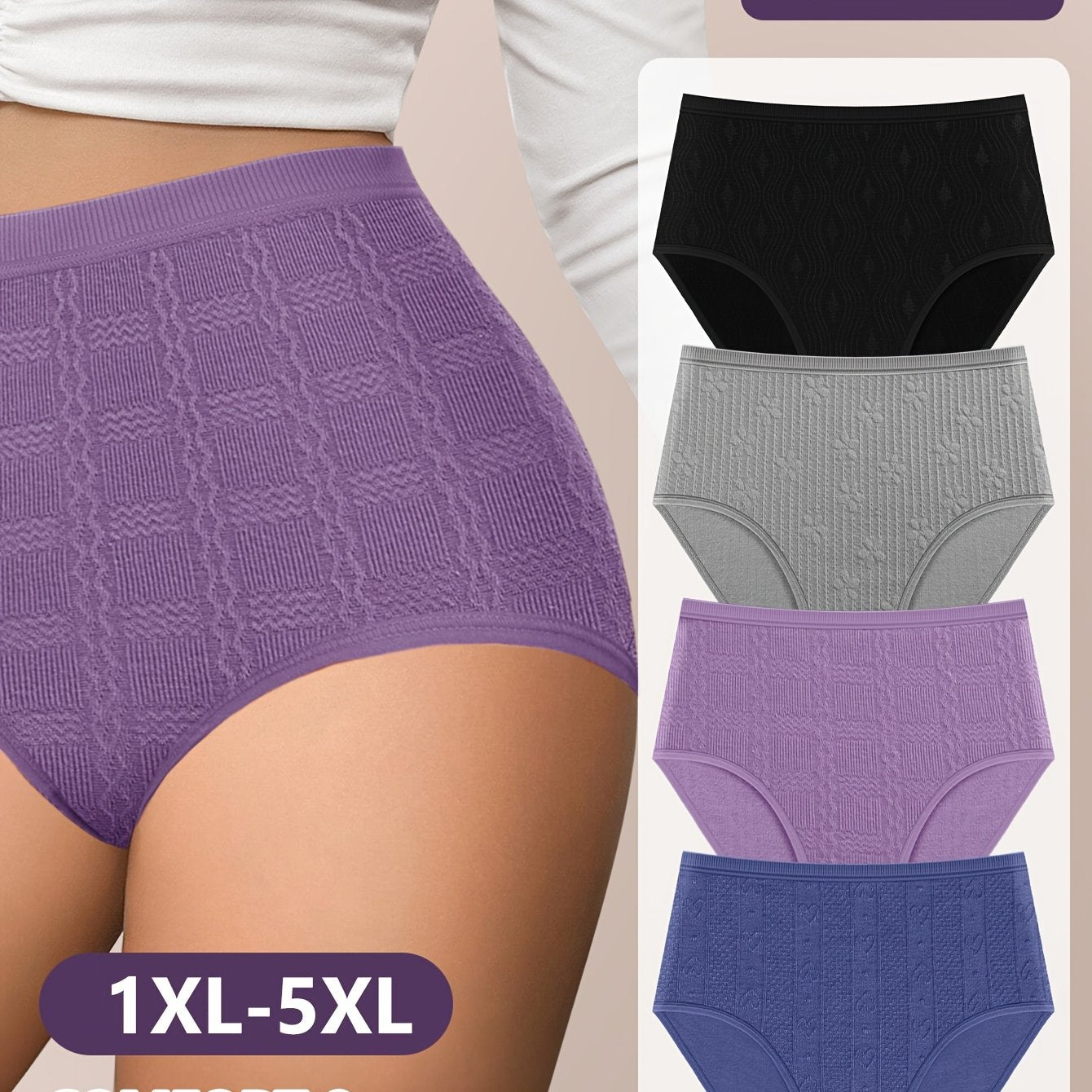 4Pcs High-Waisted Women's Cotton Underwear Tummy Control Butt Lift Solid Color