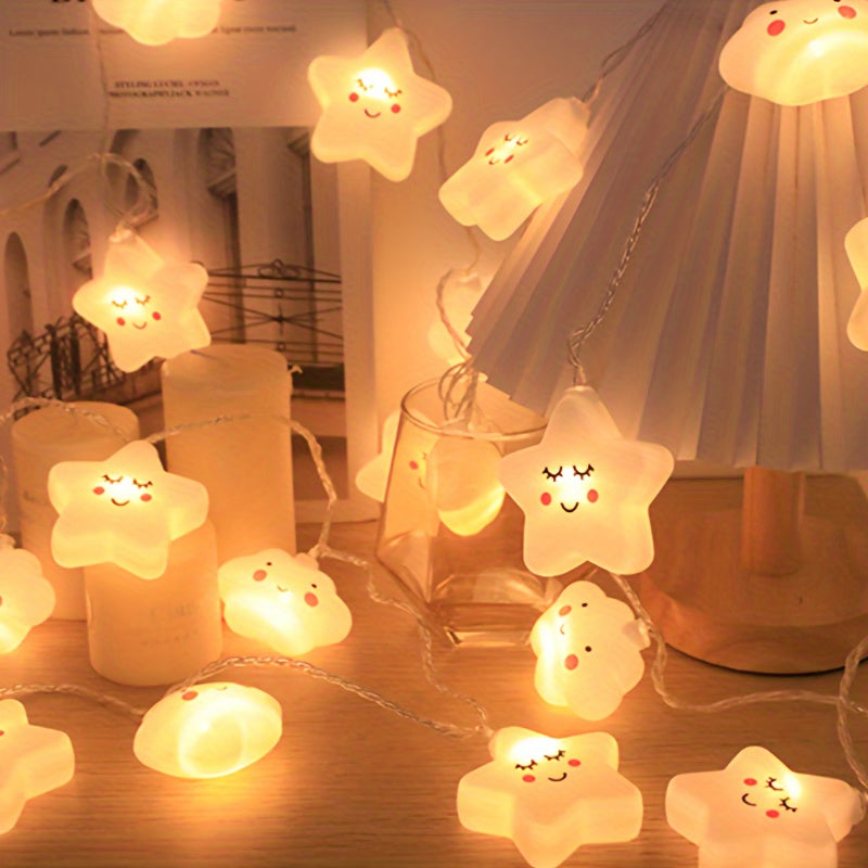 Luces de cadena con formas de nubes y estrellas, alimentadas por batería, decoración para interiores