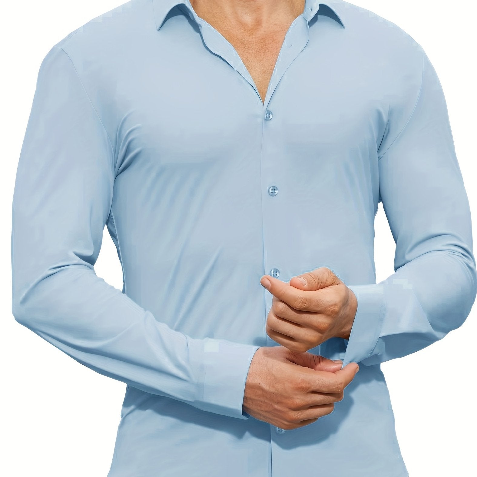 Men's Solid Color Woven Cotton Spandex Long Sleeve Shirt for Casual Wear