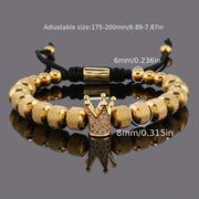 Luxury CZ Royal Golden Crown Beads Stainless Steel Men's Bracelet Jewelry Gift