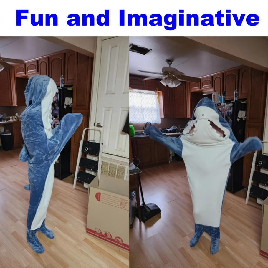 Kids Shark Hoodie Blanket Cozy Flannel Sleep Sack Blue