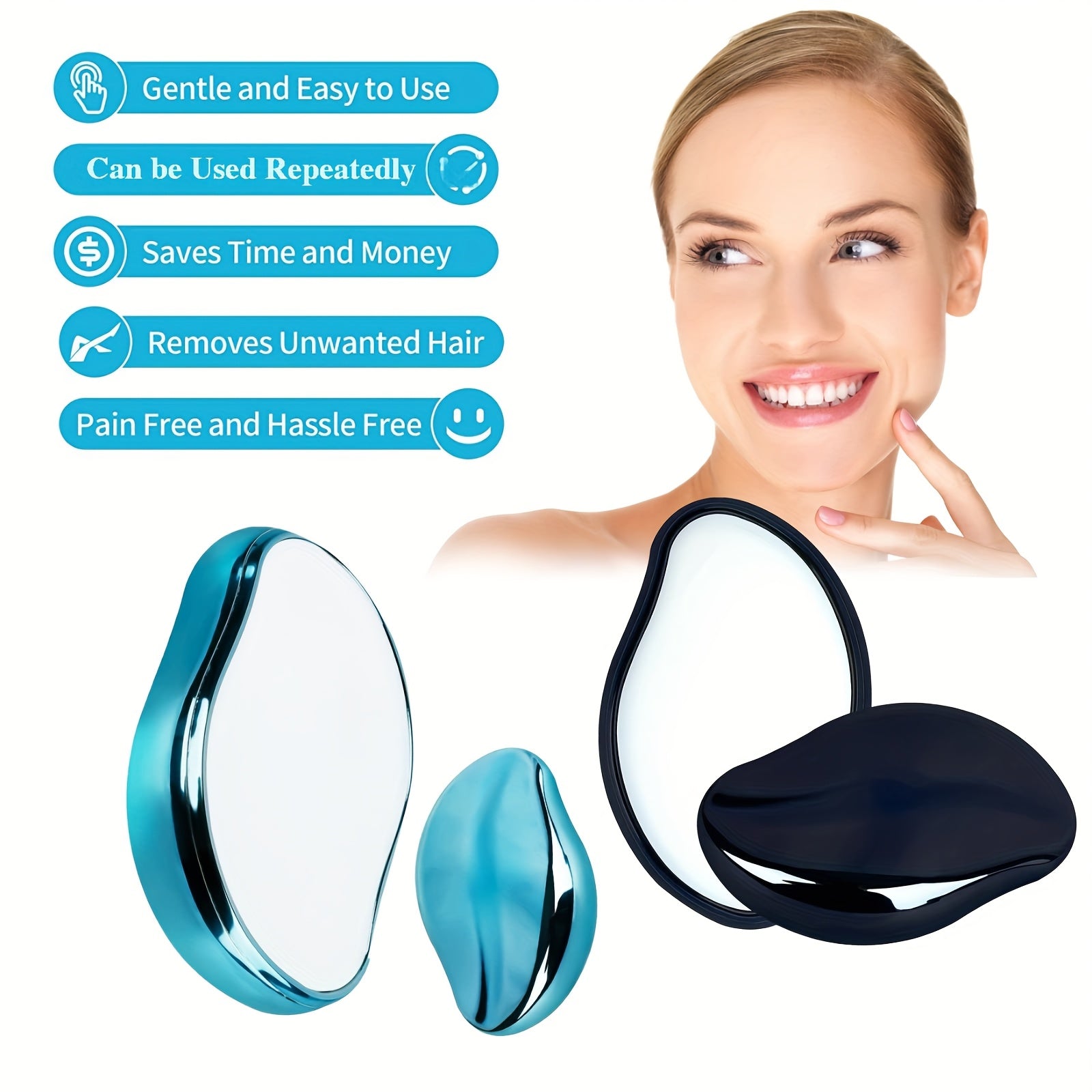 Reusable Hair Eraser for Women and Men Painless Exfoliation Blue Black