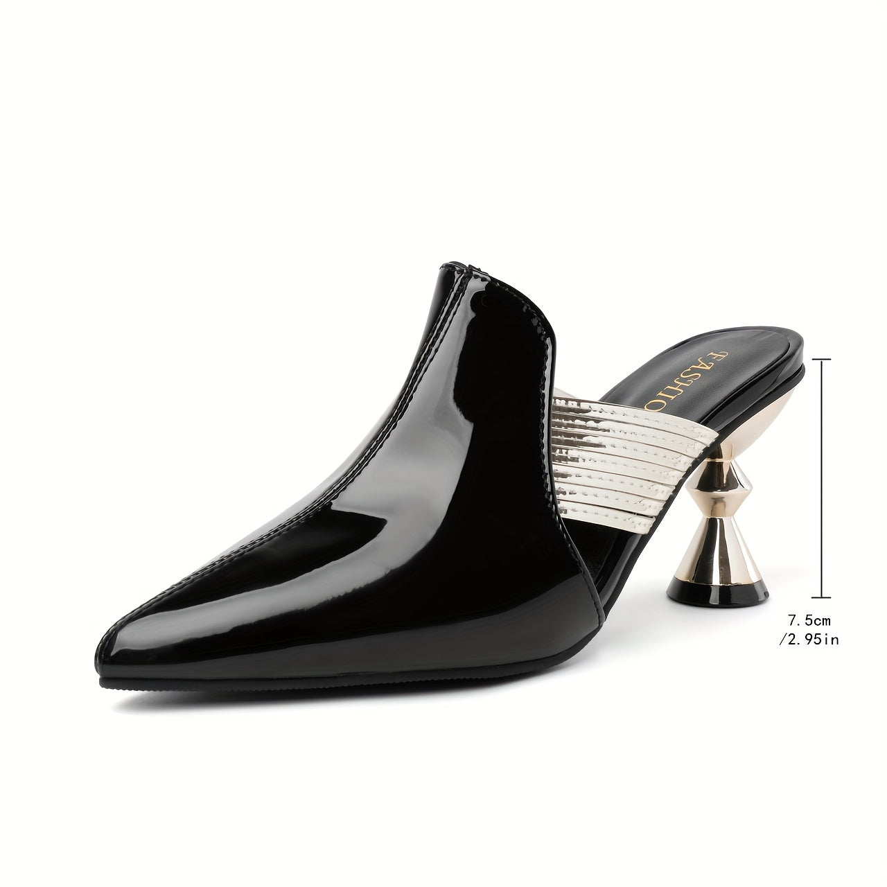 Women's Leather Pointed Toe Mules Summer Chunky Heel Outdoor Shoes