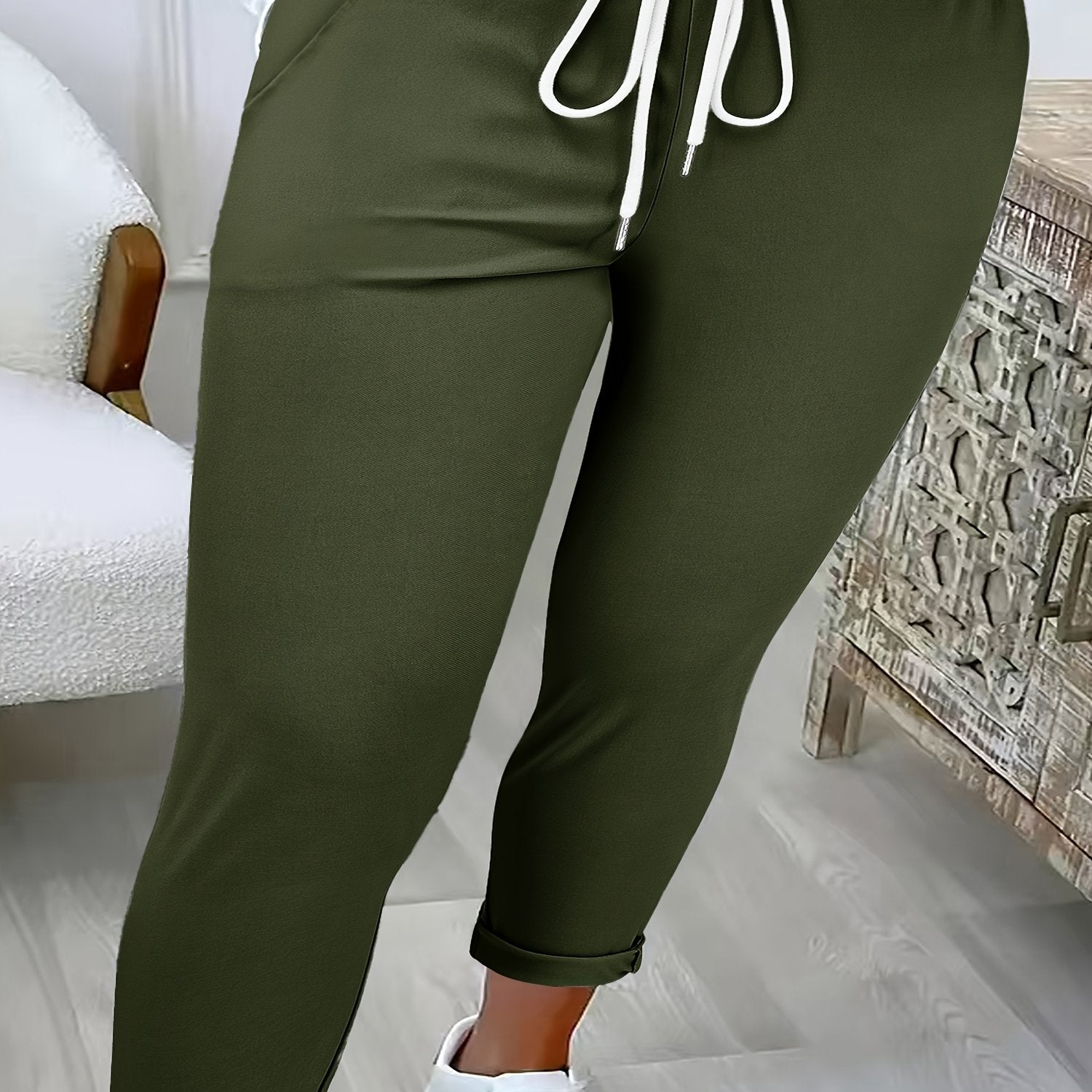 Pantalones largos ajustados para mujeres talla plus, casual, negros