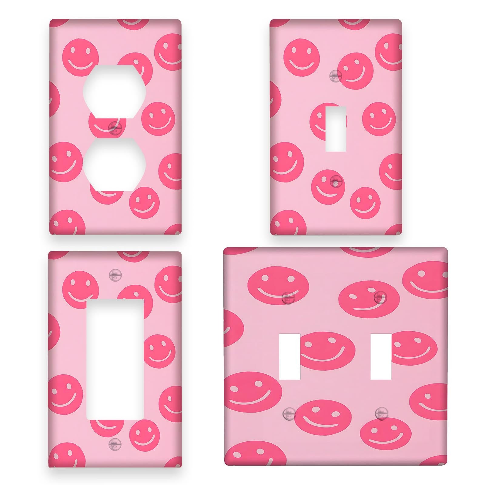 Pink Smile Face Wall Plate Cover Decorative Light Switch Outlet Panel for Bedroom or Kitchen