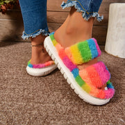 Women's Faux Fur Slides Thick Sole Non-Slip Indoor Slippers