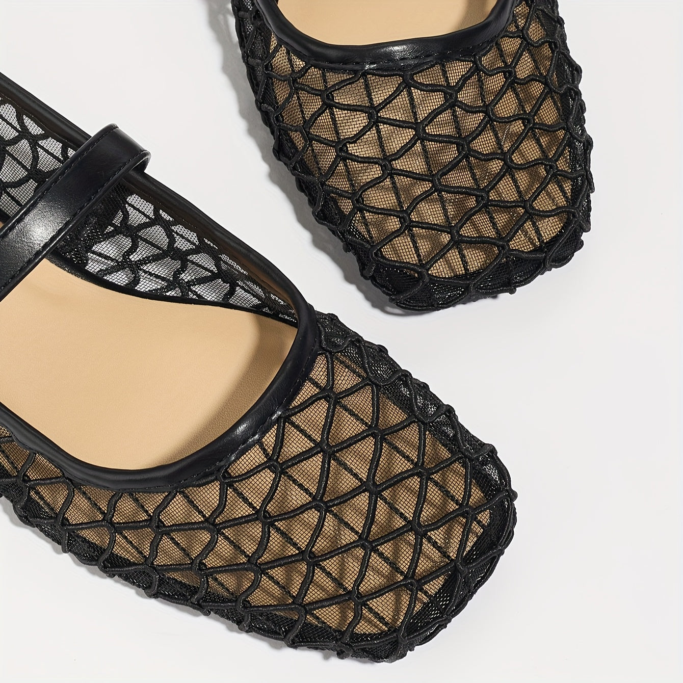 Women's Breathable Mesh Mary Jane Flats Summer Ballet Shoes with Square Toe