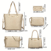 Set de bolso de cuero sintético de cinco piezas para mujer: bolso de mano, bandolera, bolso de hombro y monedero