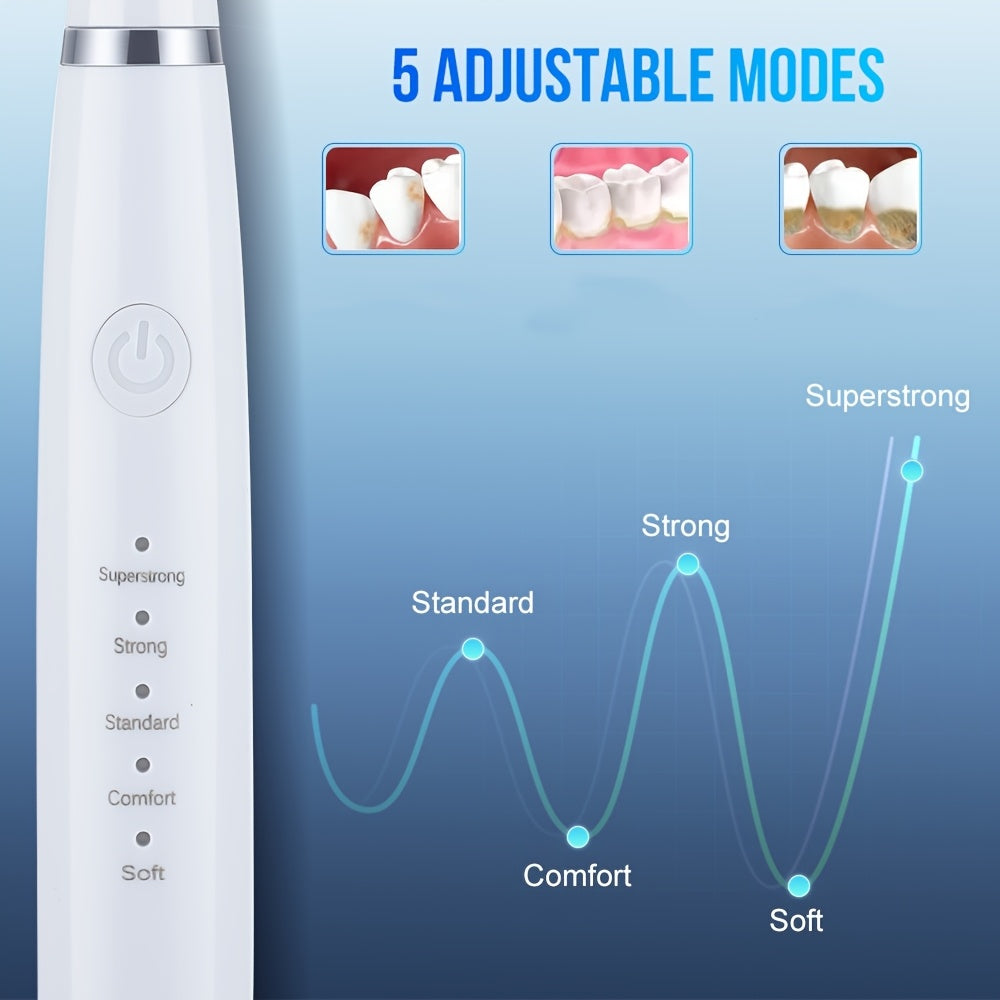 Six-In-One Electric Toothbrush Kit with Gentle Brush Head and Teeth Scaling Tool for Adults