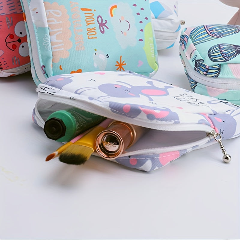 Cartoon Printed Portable Storage Bag Waterproof Large Capacity Organizer for Girls Coins Headsets Art Supplies