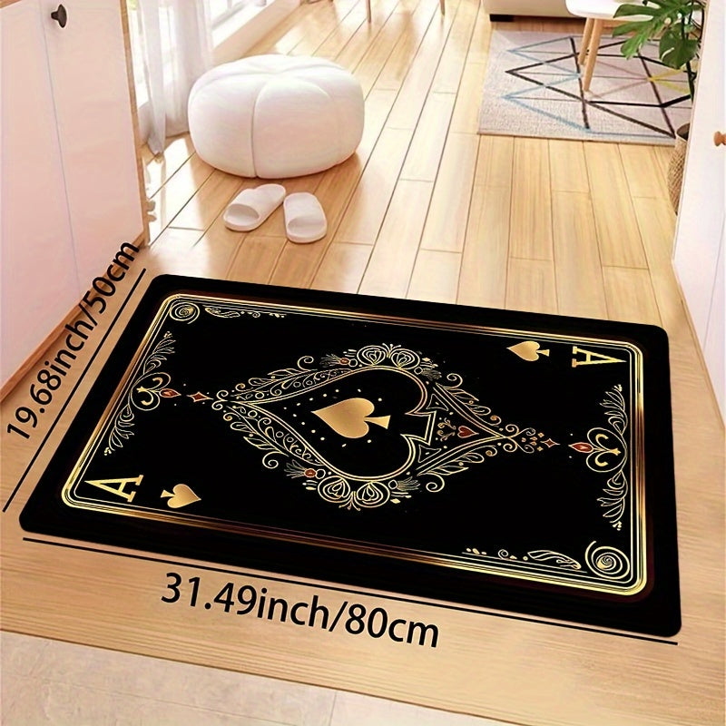 Ace of Spades Poker Card Doormat, Yumshoq qalin 8mm polyester, sirpanmaydigan oshxona gilamchasi