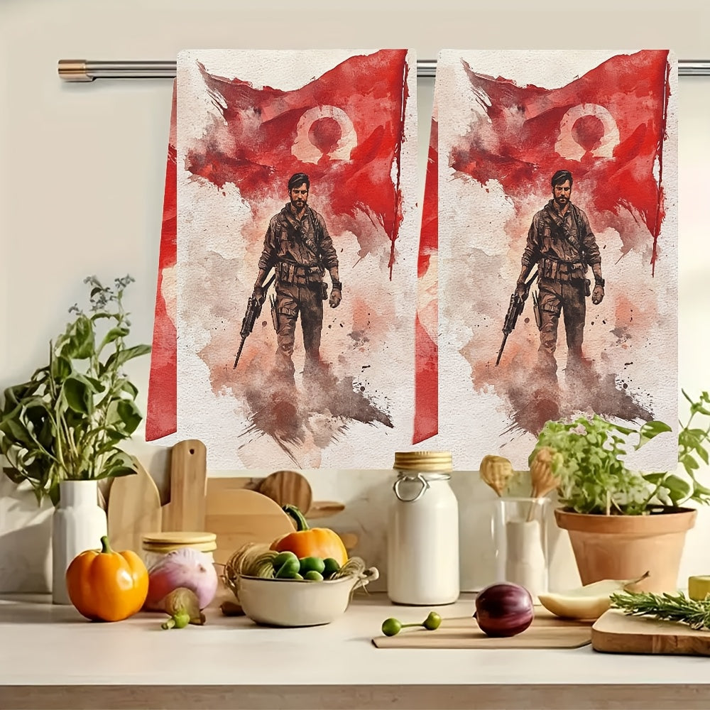 Set of 2 Ultra Soft Kitchen Towels Turkish Flag Design 40x60cm Absorbent