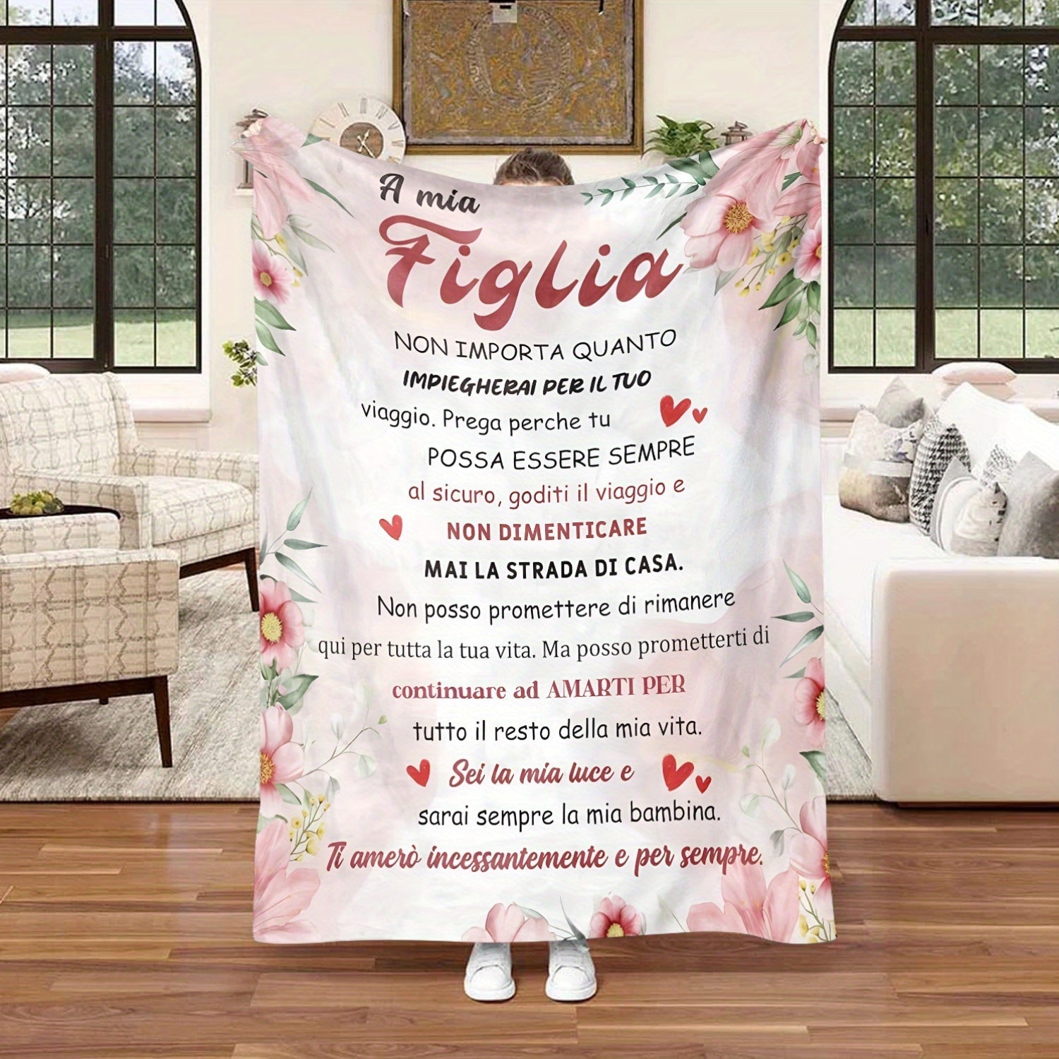 Women’s Cozy Flannel Fleece Throw Blanket with Inspirational Quote in Lodge Style All-Season Knitted Polyester for Daughter