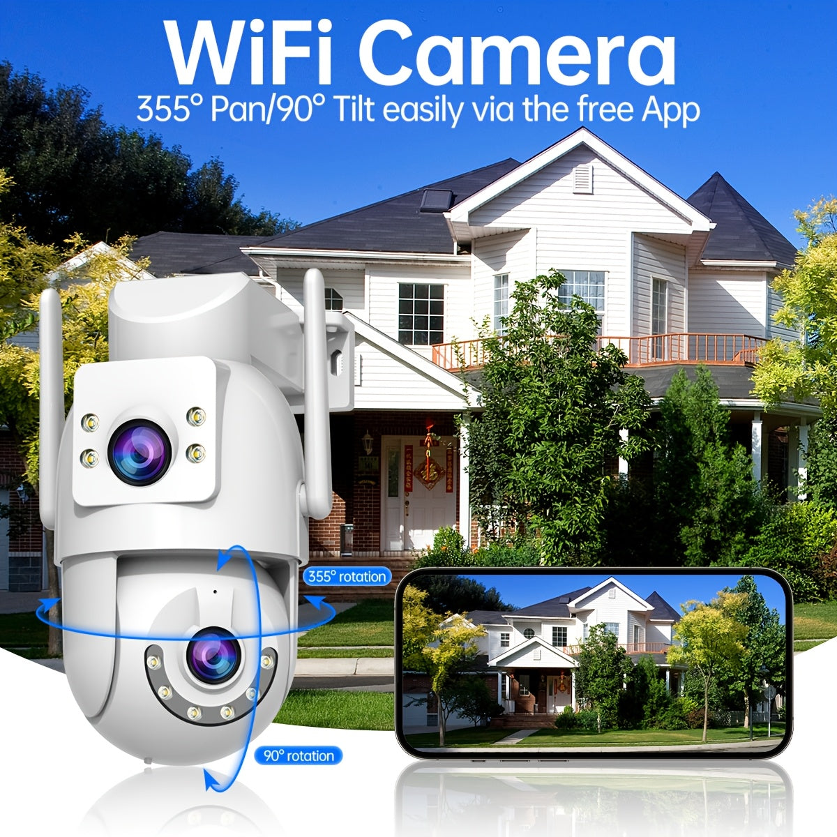 1080P HD Wireless Indoor Outdoor Security Camera with Night Vision Two-Way Audio Motion Detection and Pan Tilt Zoom