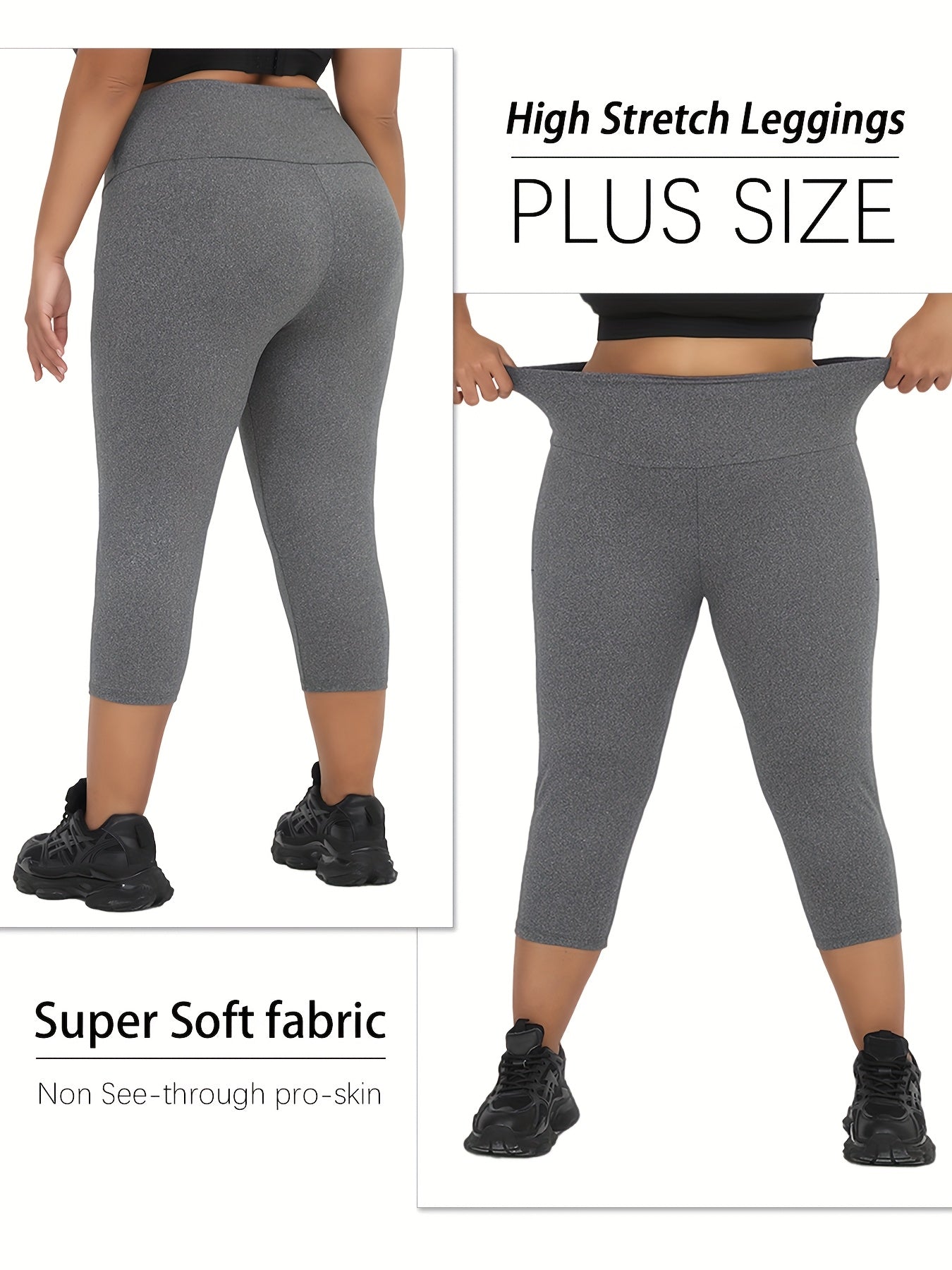 Women's Plus Size High-Waisted Leggings Tummy Control Stretchy Yoga Capri