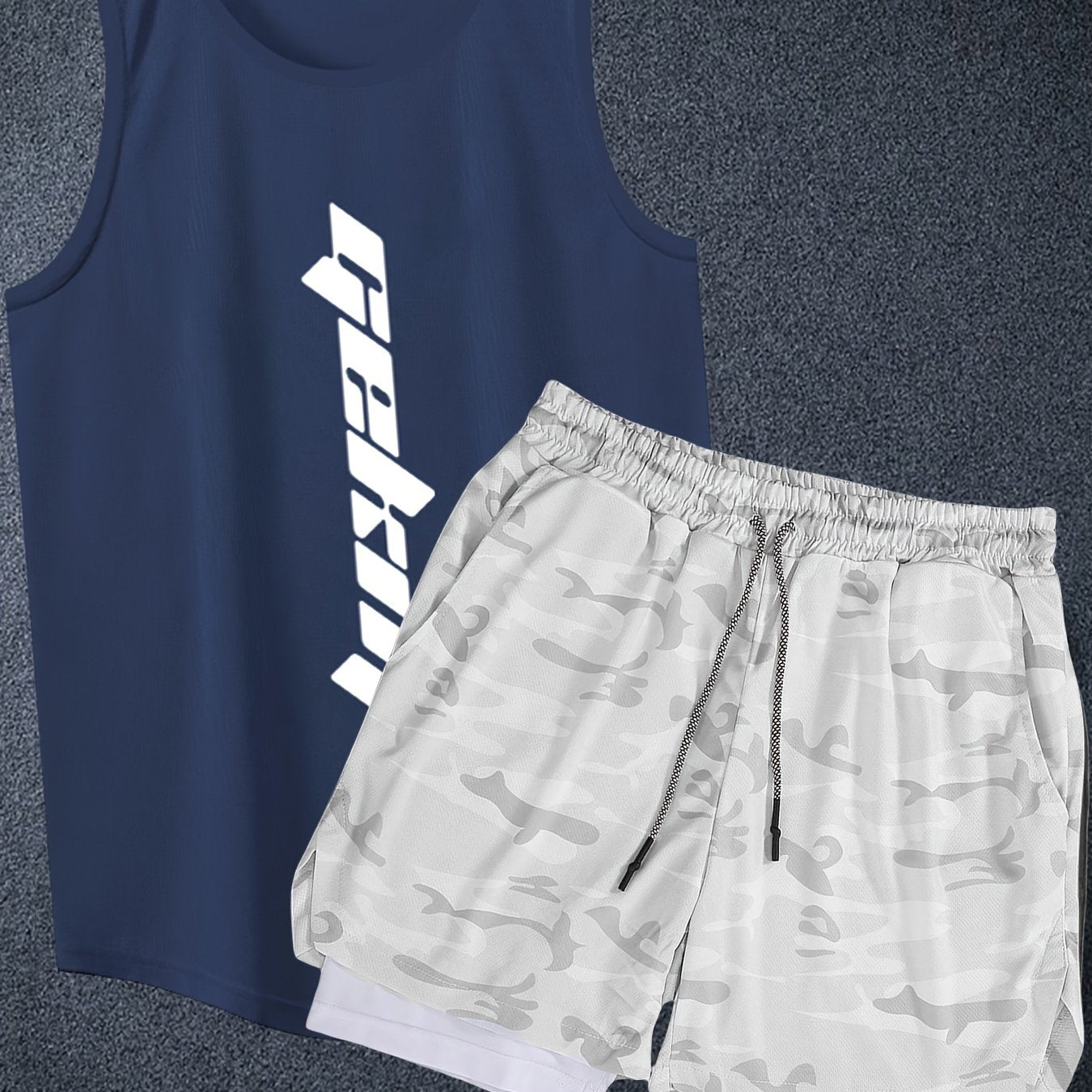 Men's Polyester Basketball Outfit Letter Print Tank Top and Loose Shorts Set