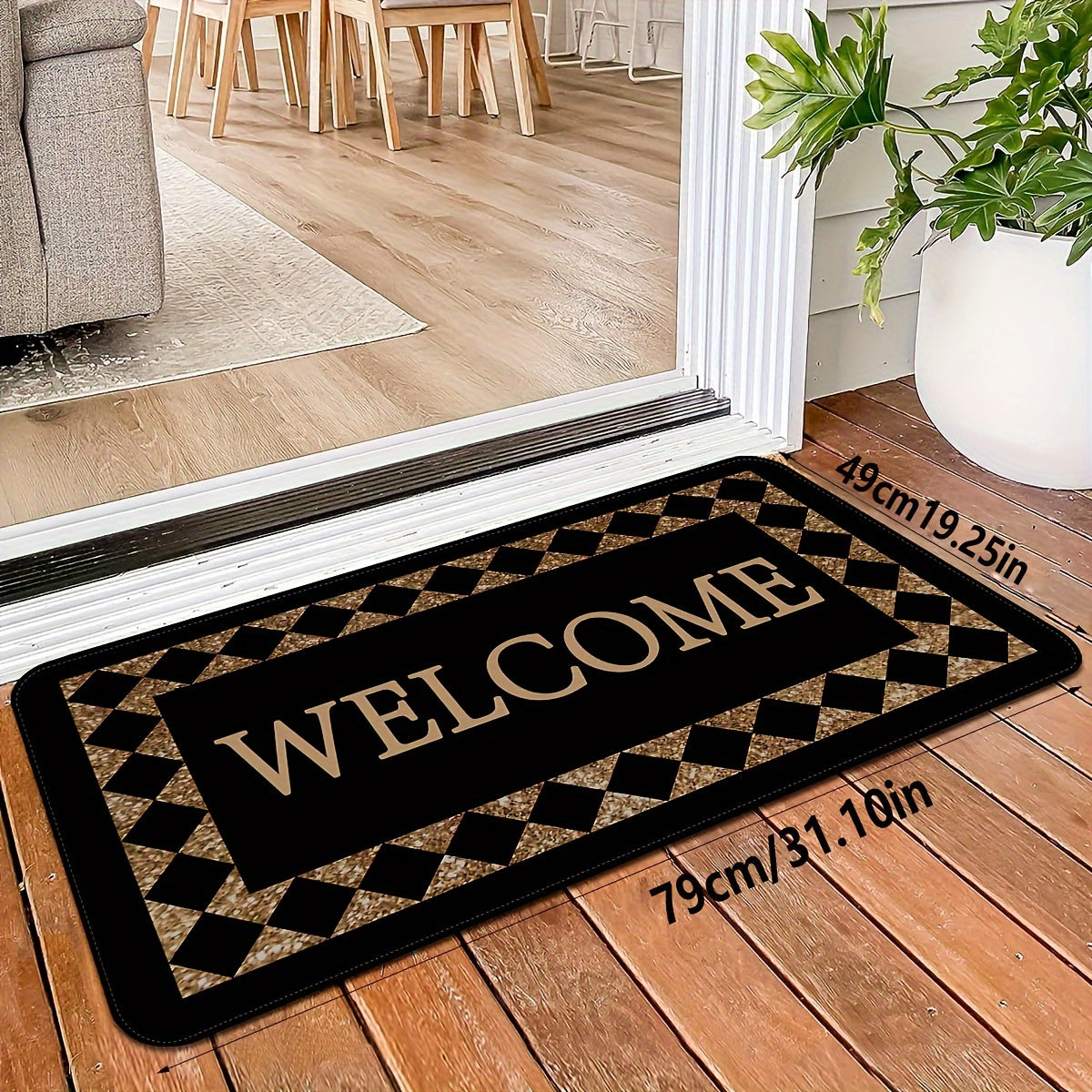 Plaid Monogram Doormat Slip-Resistant Entryway Rug for Foyer Laundry Room
