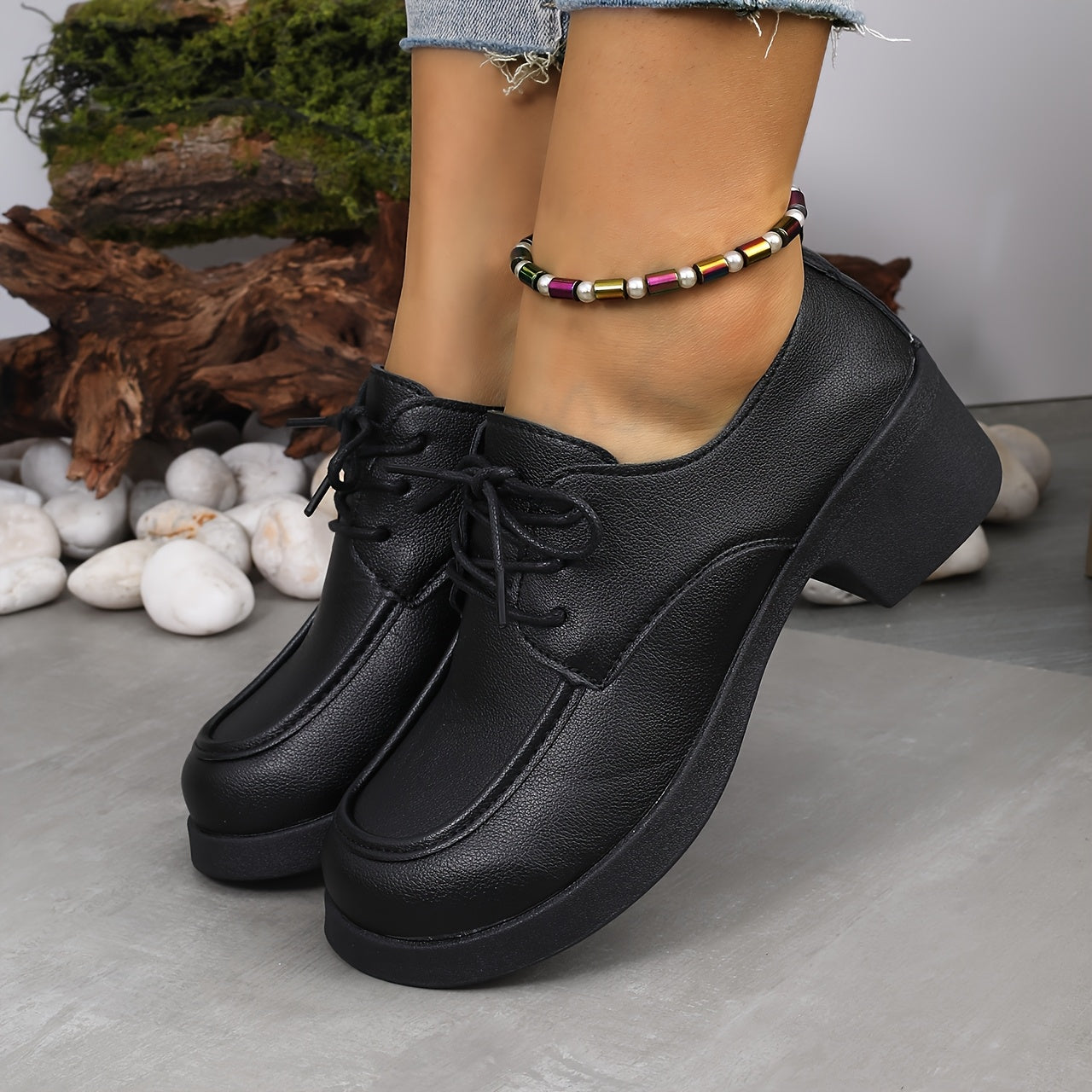 Women's Black Oxford Shoes Loafers With Soft Sole All-Season