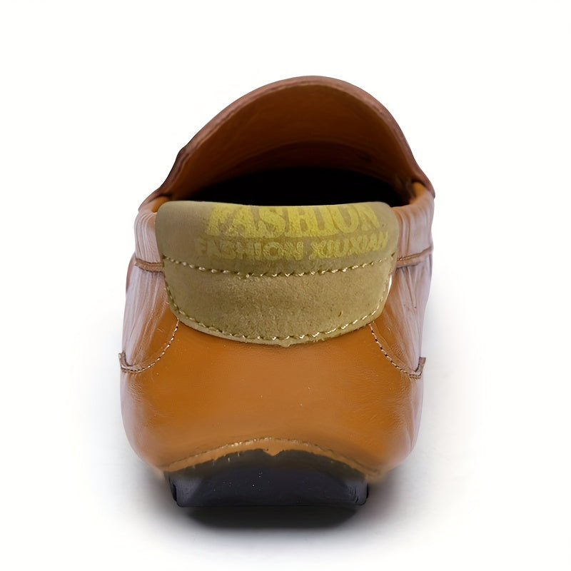Men's Slip-On Loafers with Split Cow Leather Upper and Rubber Sole for Casual and Office Wear