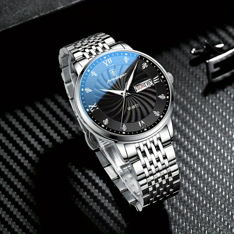 Men's Casual Business Luminous Quartz Watch with Stainless Steel Band