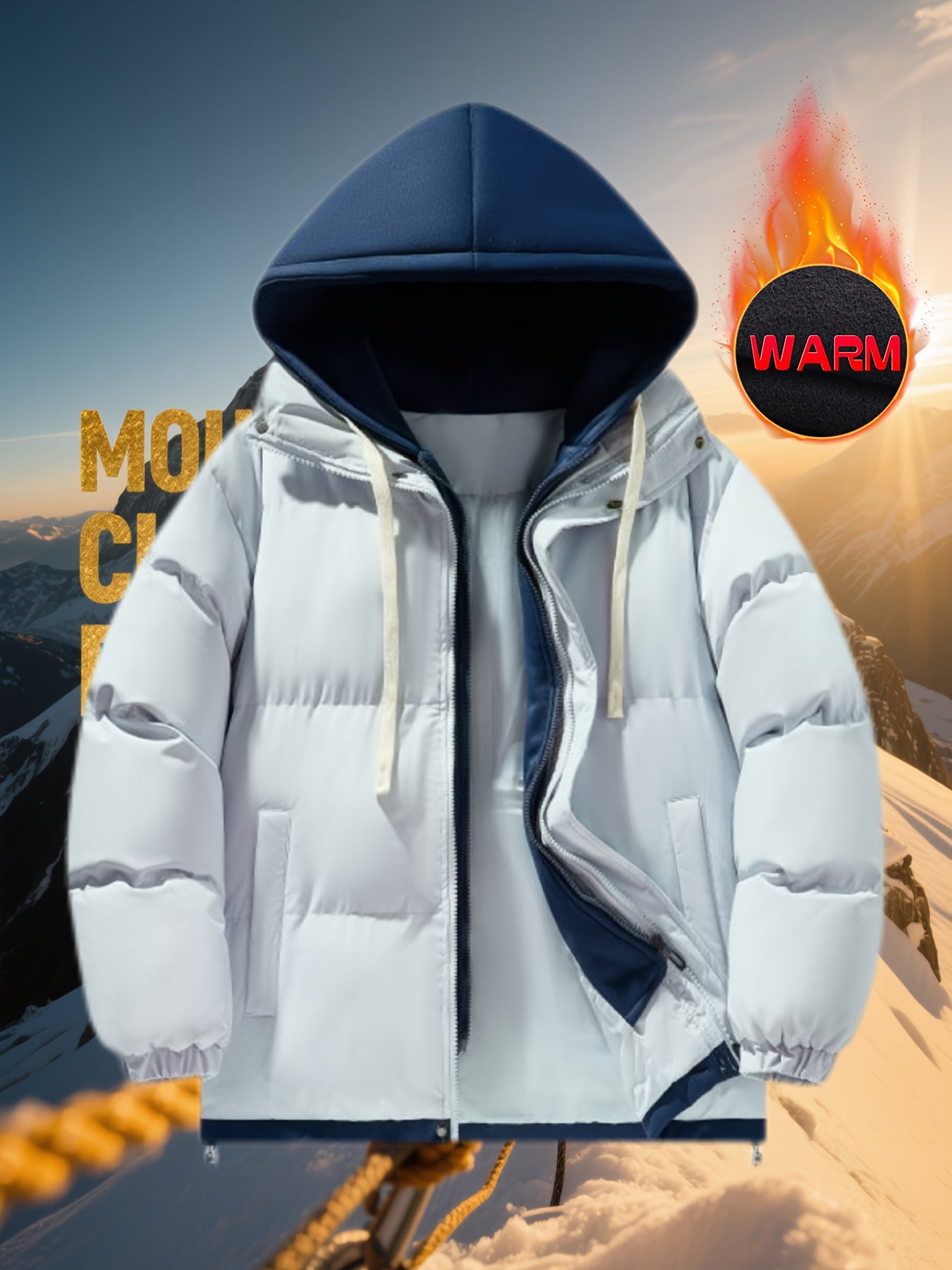 Women's Winter Hooded Jacket Polyester White Navy Blue Cold Weather Coat