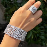 Women’s Zirconia Cuff Bracelet and Ring Set for Weddings and Formal Events