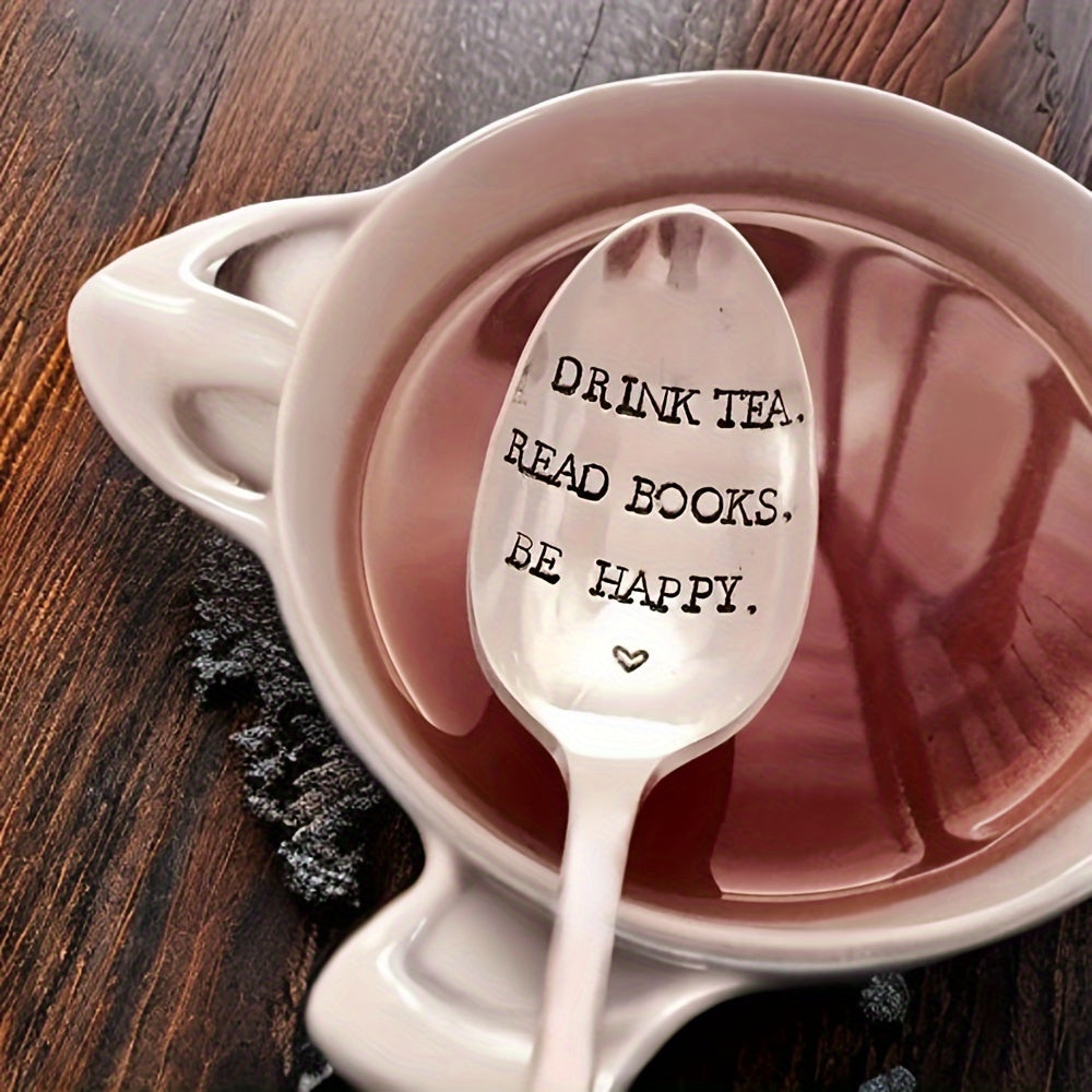 Engraved Stainless Steel Mug with Motivational Message Drink Tea Read Books Be Happy Gift for Birthdays Christmas Holidays