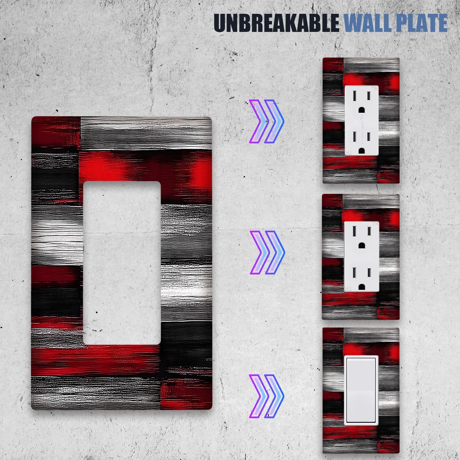 Placa decorativa para interruptor de pared en rojo, negro y gris, sin cableado, resistente y fácil de montar para hogar u oficina
