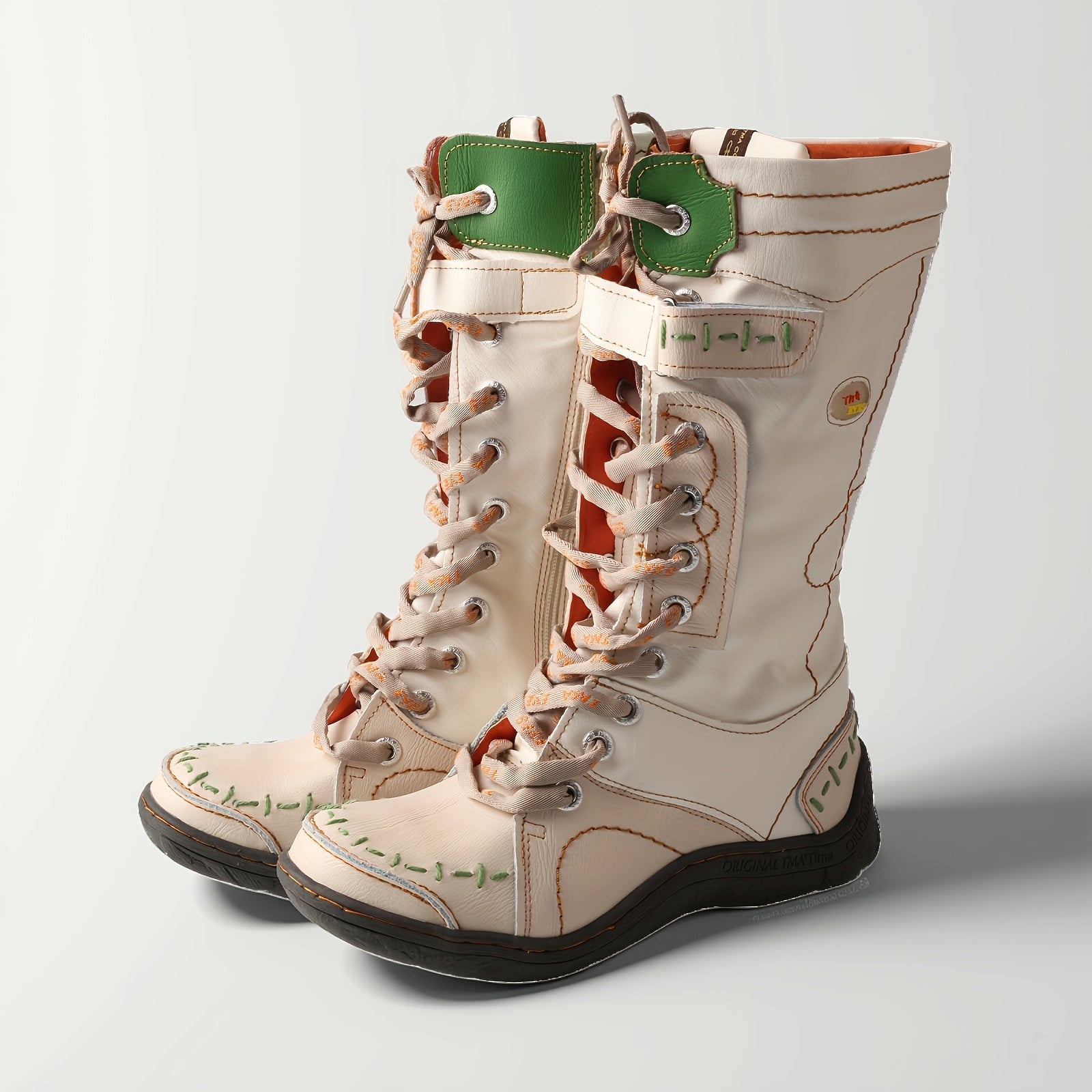 Women's High-Top Leather Lace-Up Hiking Boots with Colorful Accents