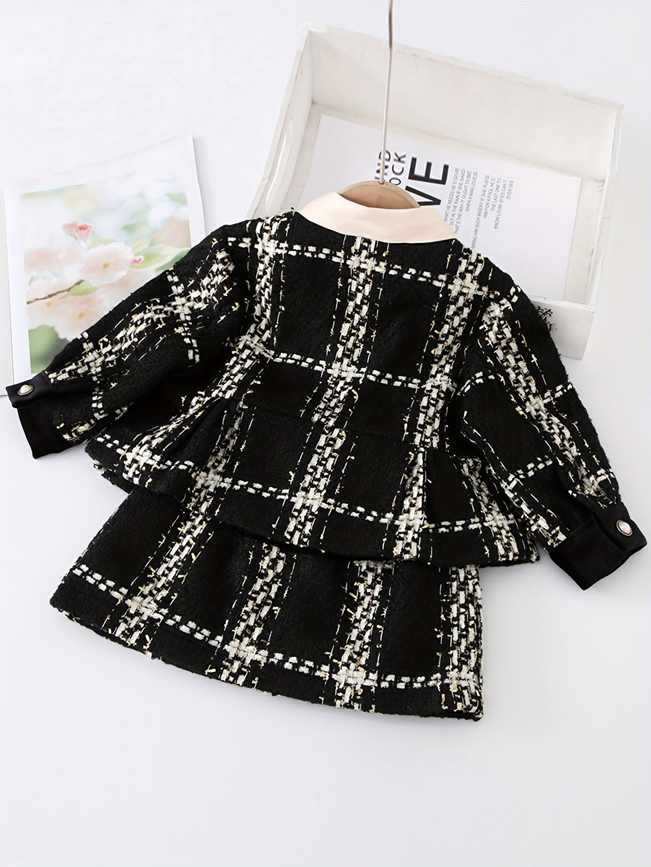 Girls Long Sleeve Tartan Suiting Set with Bow Decor for Spring Fall Activities