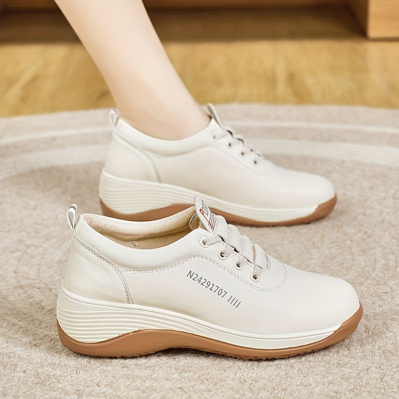 Women's White Brown Casual Sneakers Low-Top Lace-Up Breathable All-Season