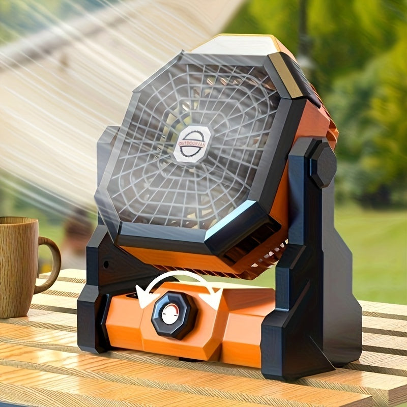 Rechargeable Camping Fan with LED Light and 7800mAh Battery, Adjustable Speed, USB Powered