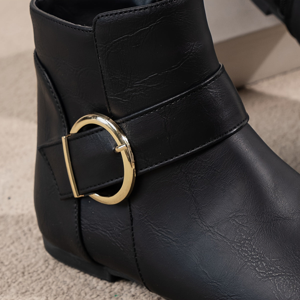 Women's Faux Leather Ankle Boots with Side Zipper and Flat Heel