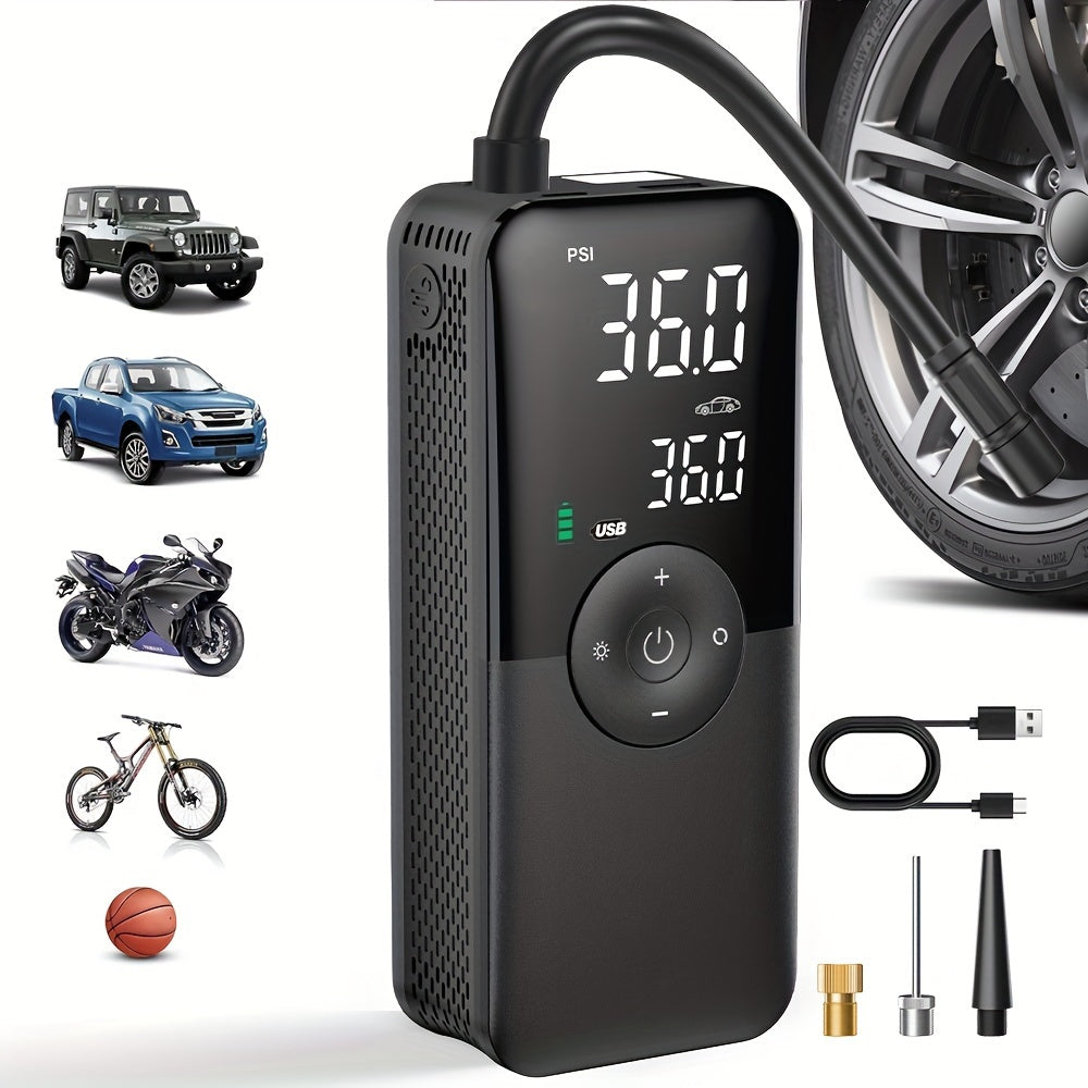 Portable Air Compressor Pump for Cars Motorcycles Bicycles Digital Display USB Rechargeable 36V