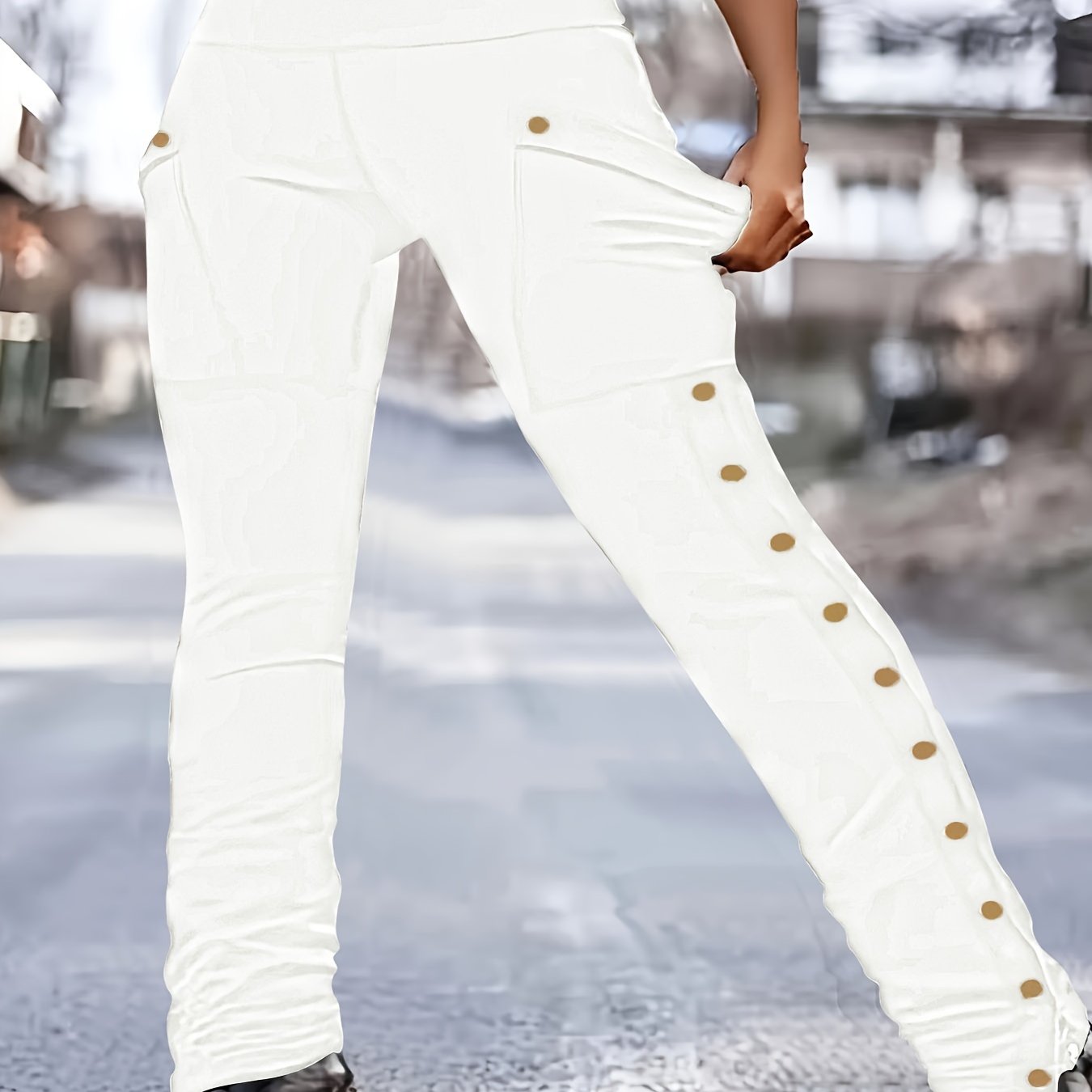 Plus Size Button Decor Pants Casual Pockets Spring Summer Women's Clothing